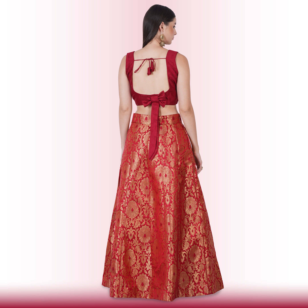Brocade Lehenga for Wedding Guests - Maroon - Chiro's By Jigyasa