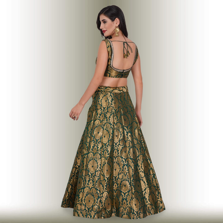 Brocade Party Lehenga - Green - Chiro's By Jigyasa