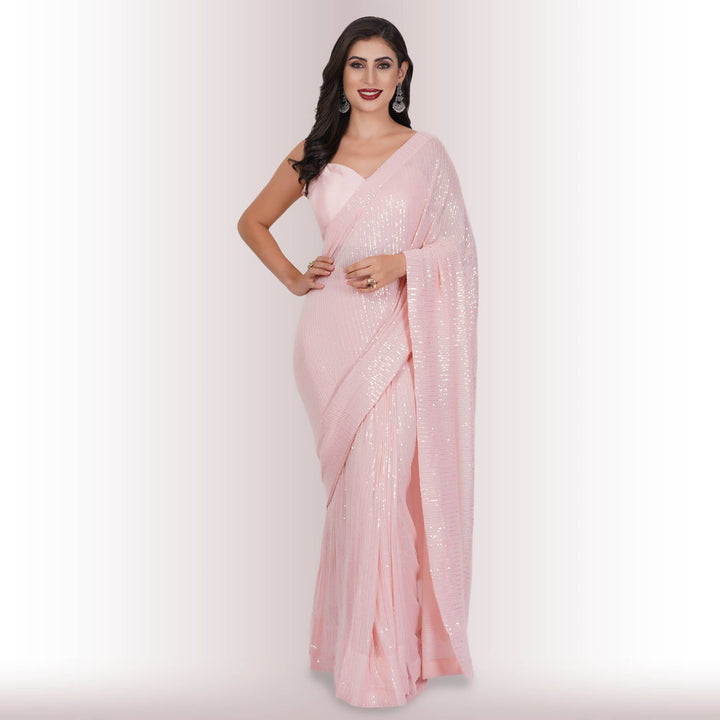 Ready Made Sequin Saree - Blush
