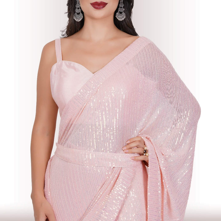 Ready Made Sequin Saree - Blush
