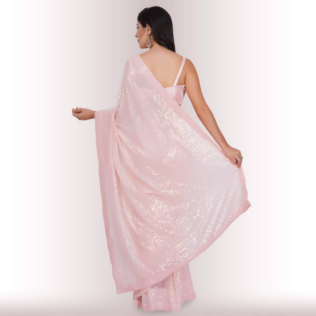 Ready Made Sequin Saree - Blush