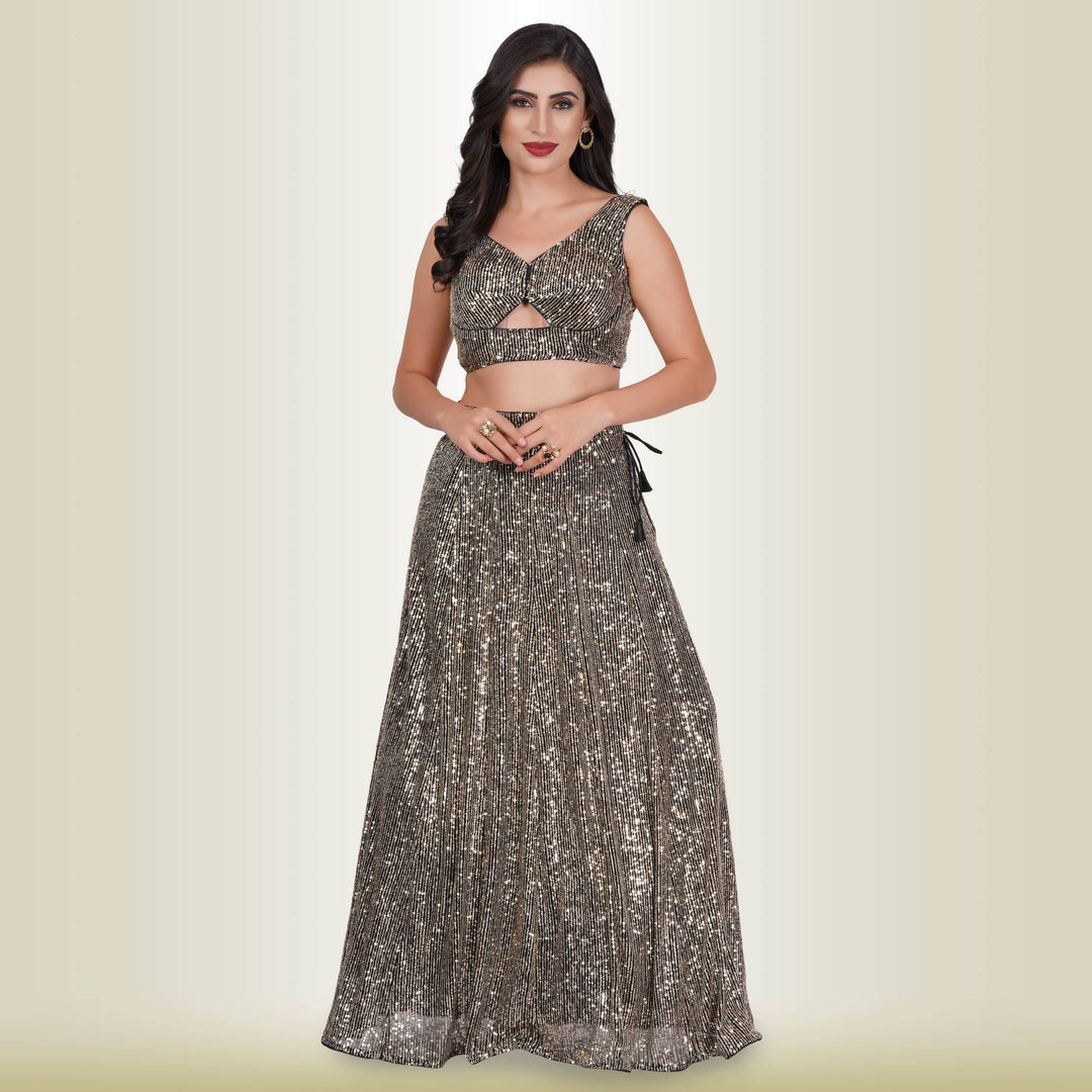 Heavy Gold Sequin Work Party Lehenga.