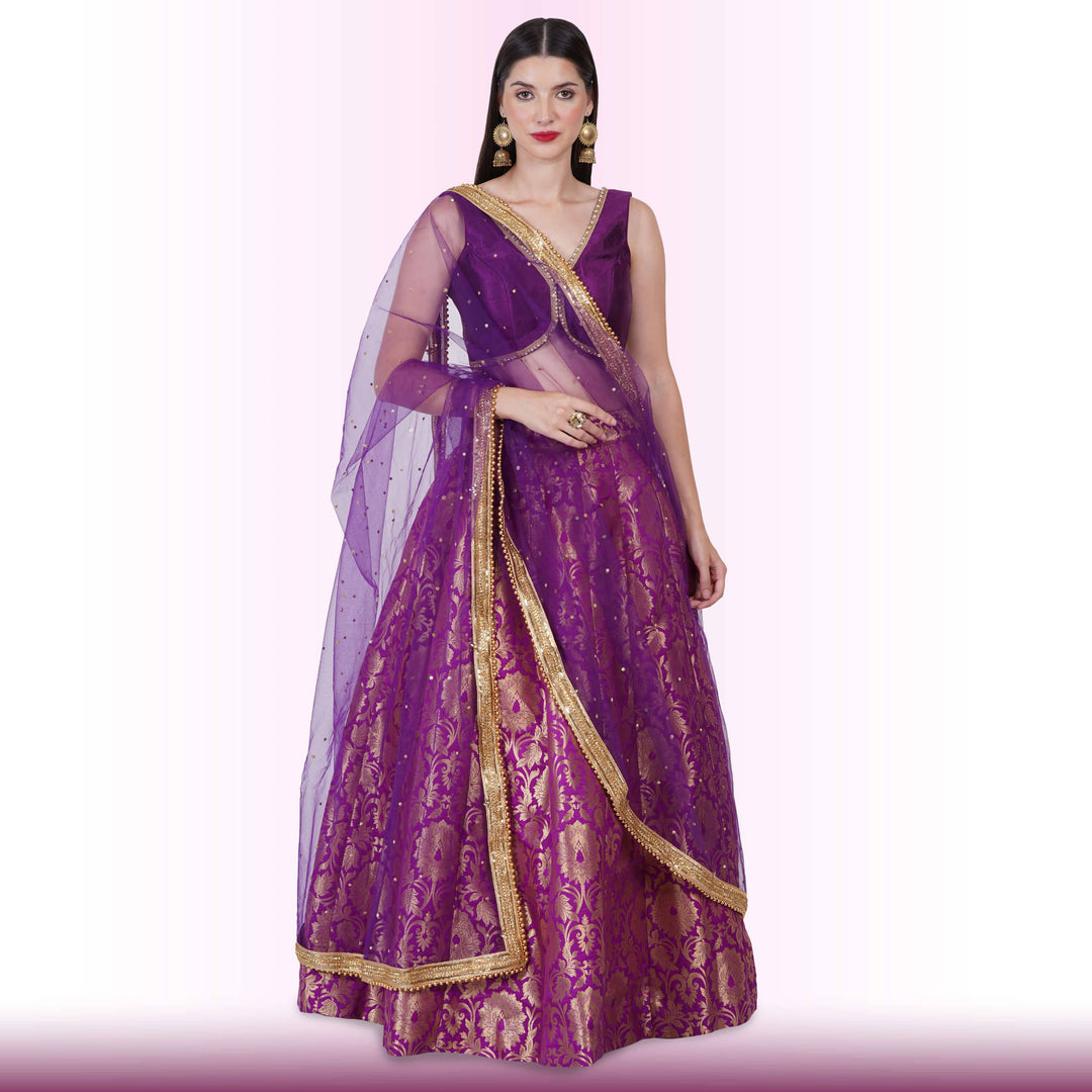Brocade Lehenga for Celebrations - Purple Media 1 of 6