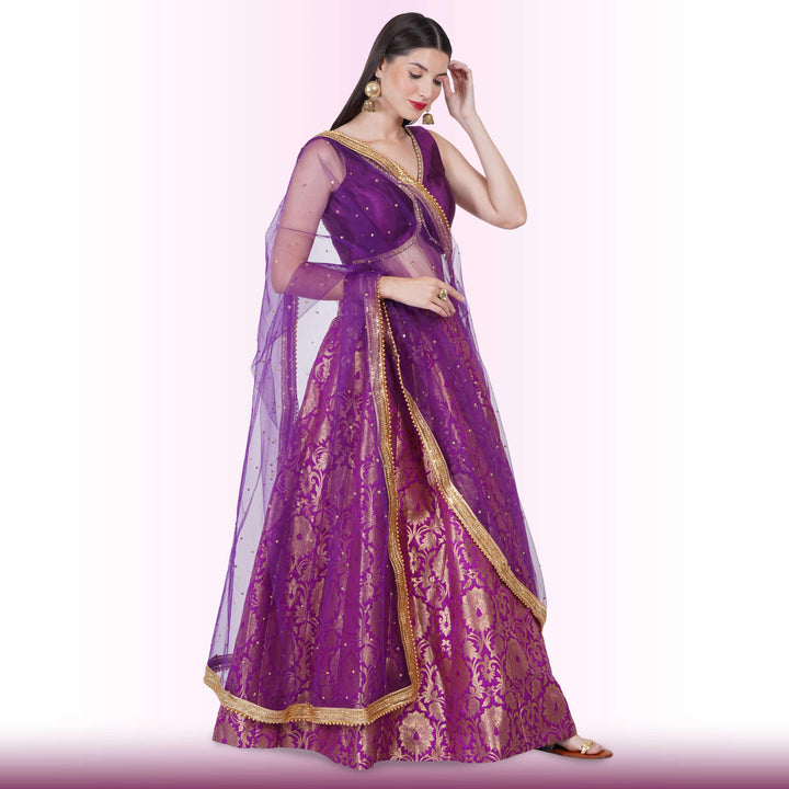 Brocade Lehenga for Celebrations - Purple Media 1 of 6