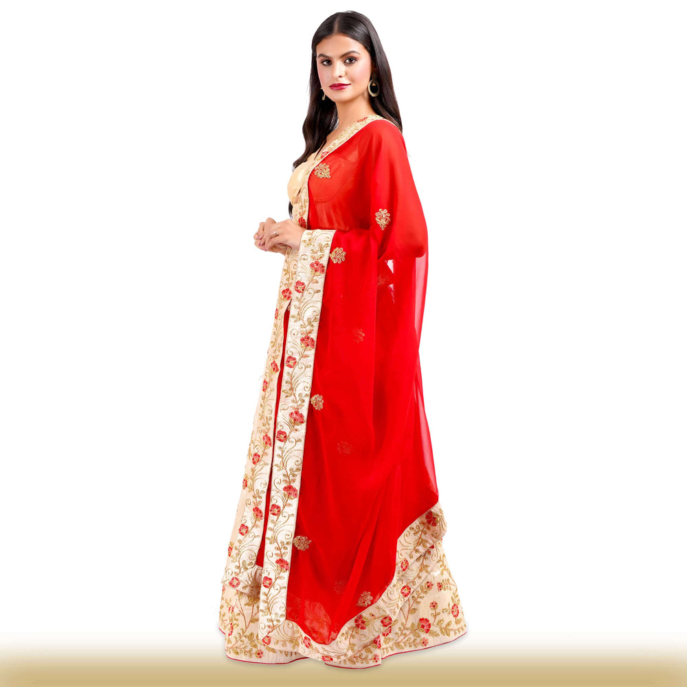 Hand Embroidered Lehenga with Red Dupatta