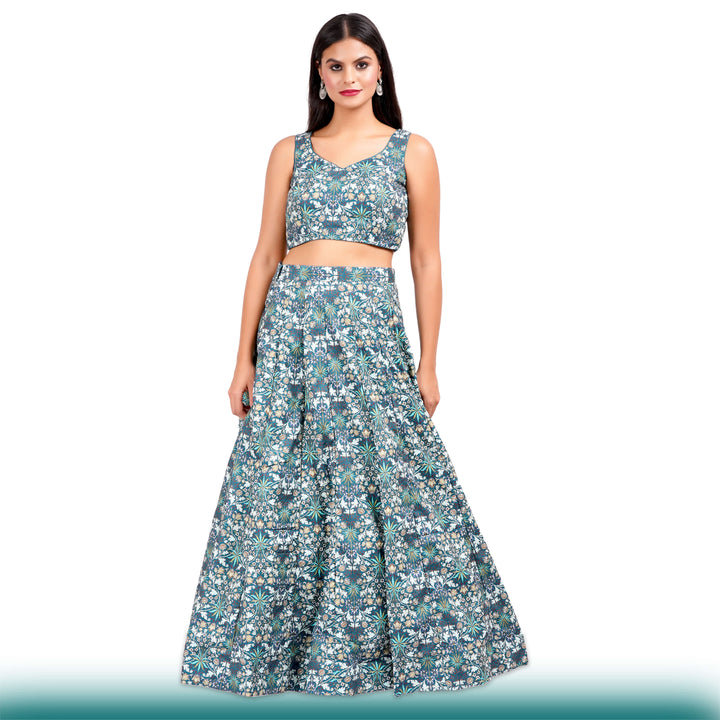 Floral Lehenga with Large Flair - Green - Chiro's By Jigyasa