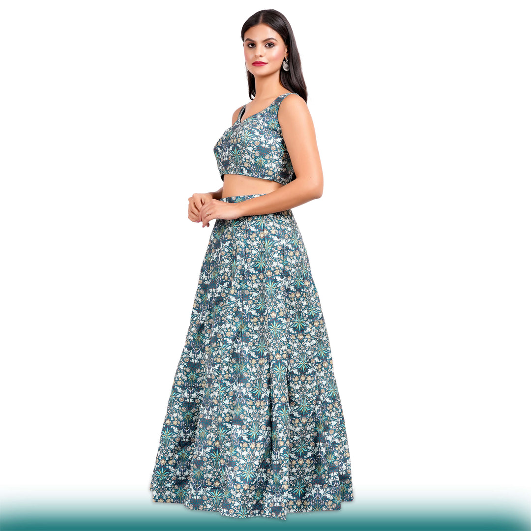 Floral Lehenga with Large Flair - Green - Chiro's By Jigyasa