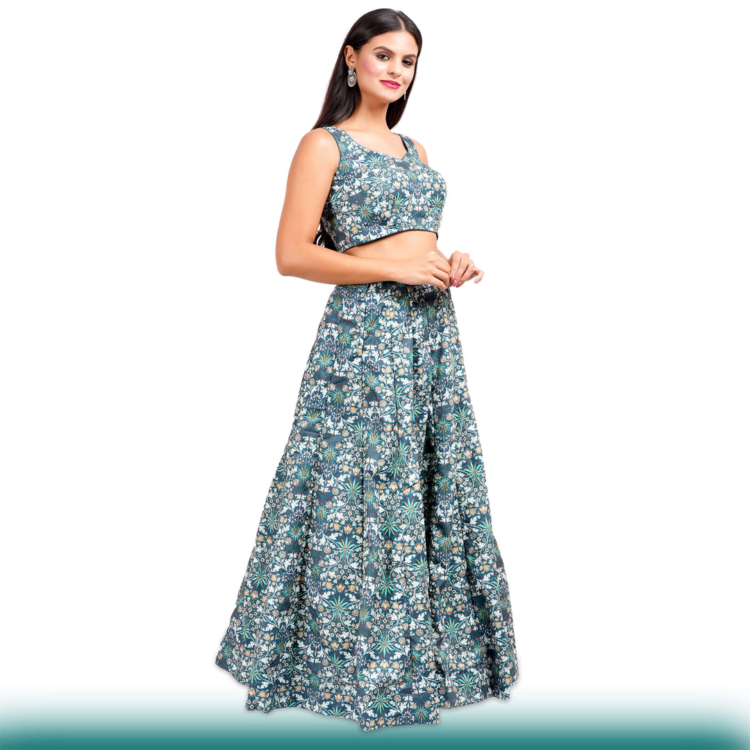 Floral Lehenga with Large Flair - Green - Chiro's By Jigyasa