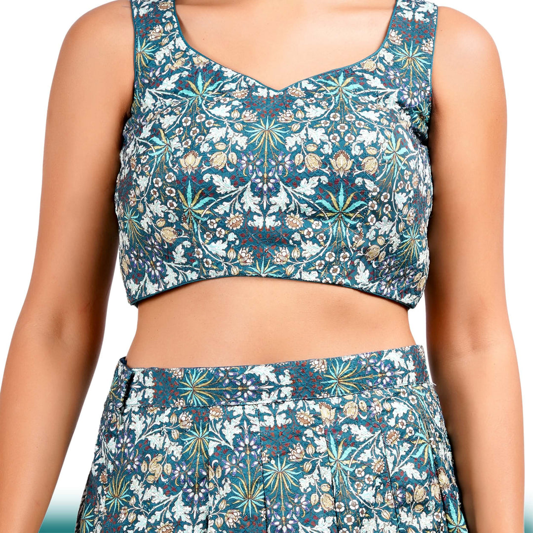 Floral Lehenga with Large Flair - Green - Chiro's By Jigyasa