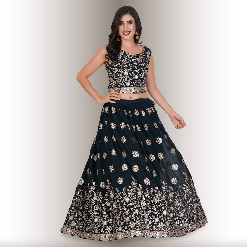 Floral Embroidered Lehenga in Georgette