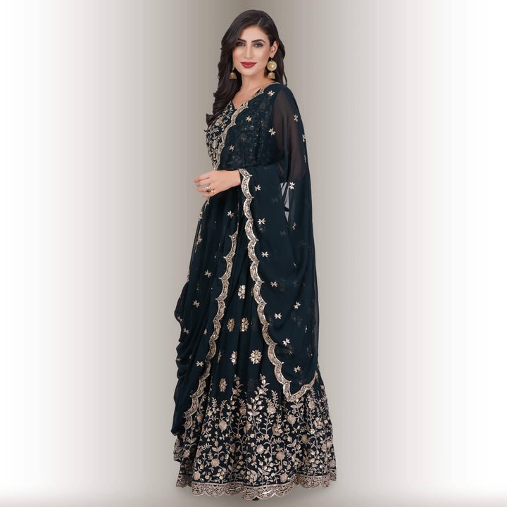 Floral Embroidered Lehenga in Georgette