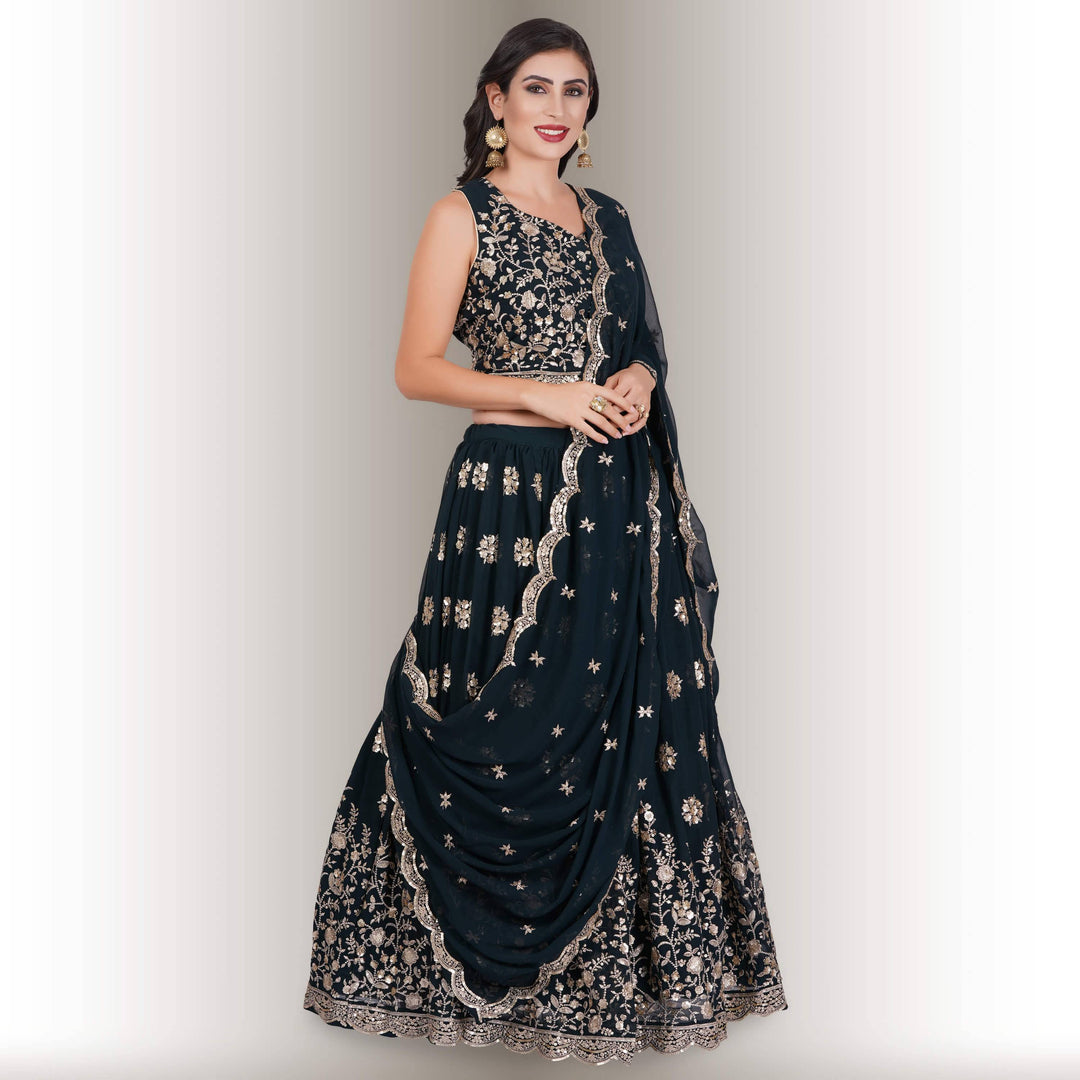 Floral Embroidered Lehenga in Georgette