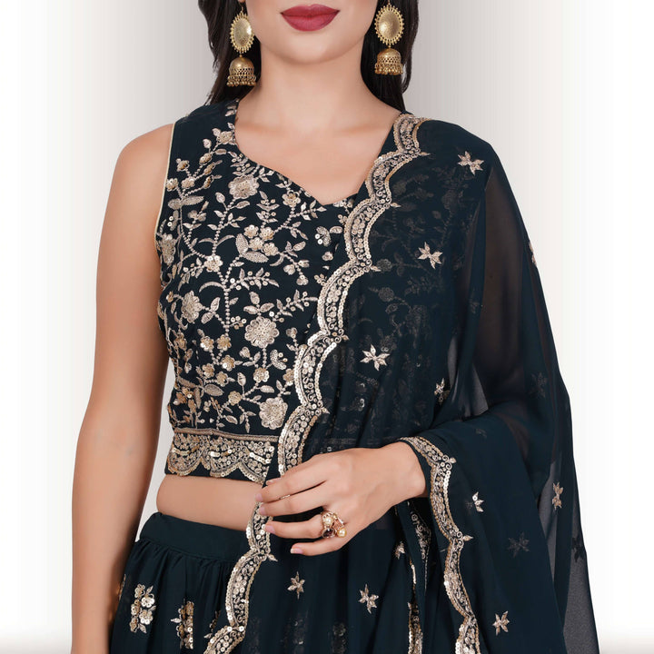 Floral Embroidered Lehenga in Georgette