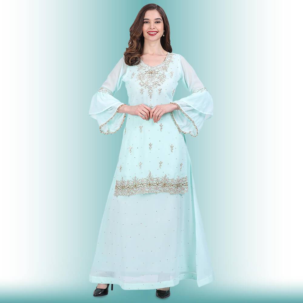 Stone Work Long Top With Lehenga