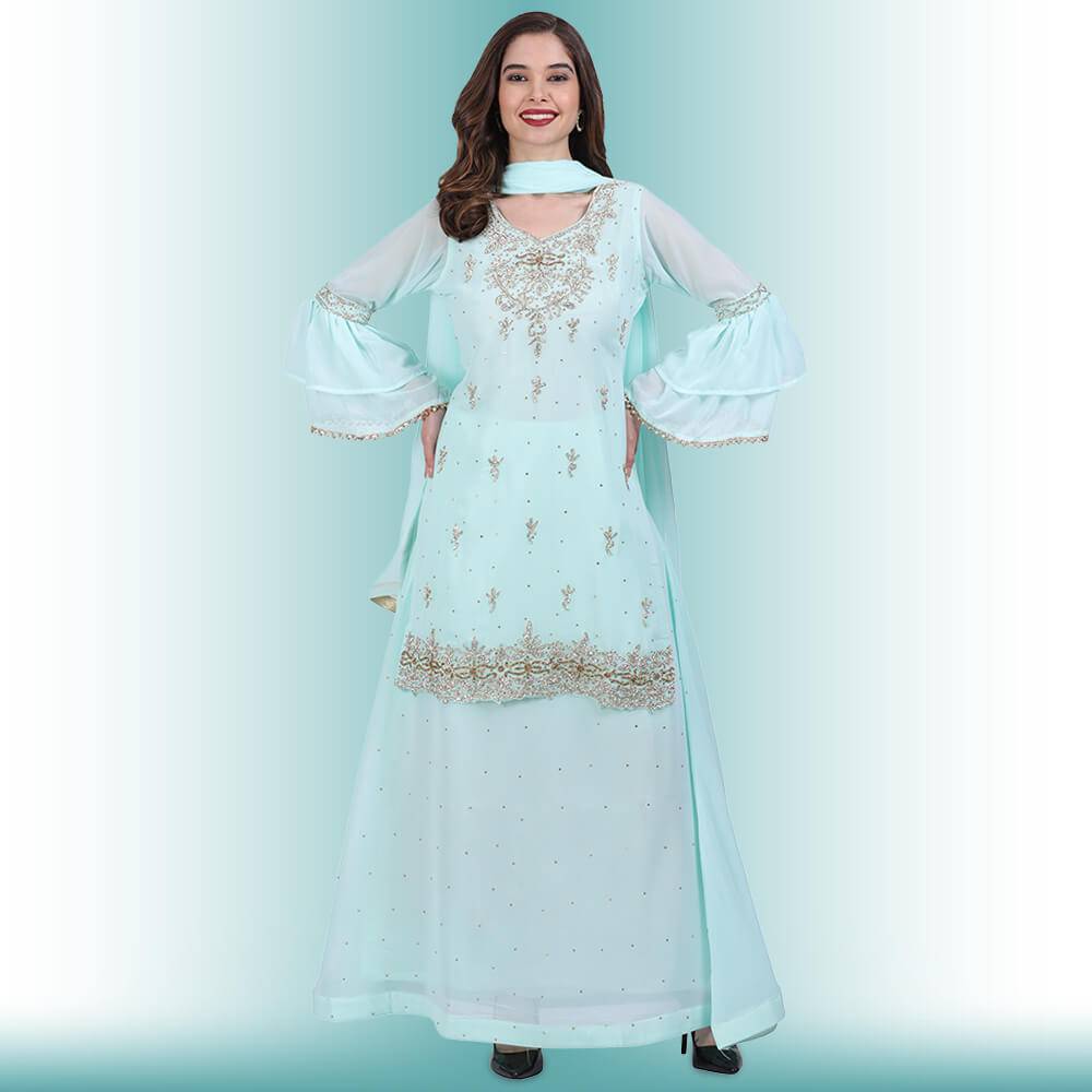 Stone Work Long Top With Lehenga