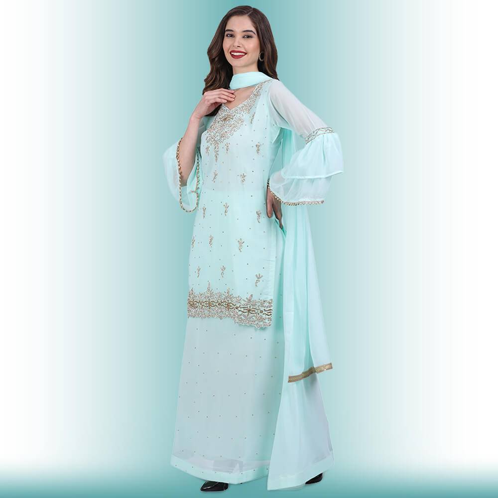 Stone Work Long Top With Lehenga