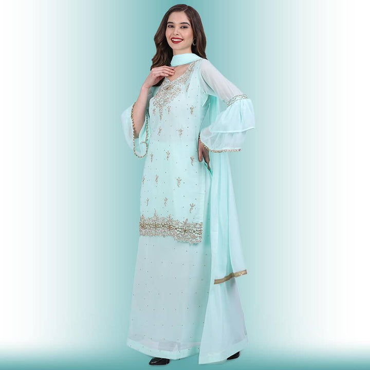 Stone Work Long Top With Lehenga