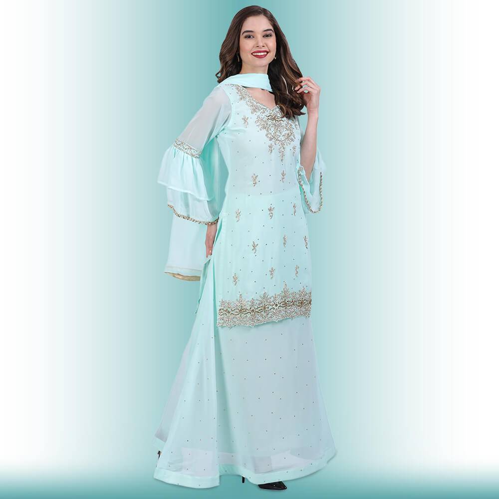 Stone Work Long Top With Lehenga