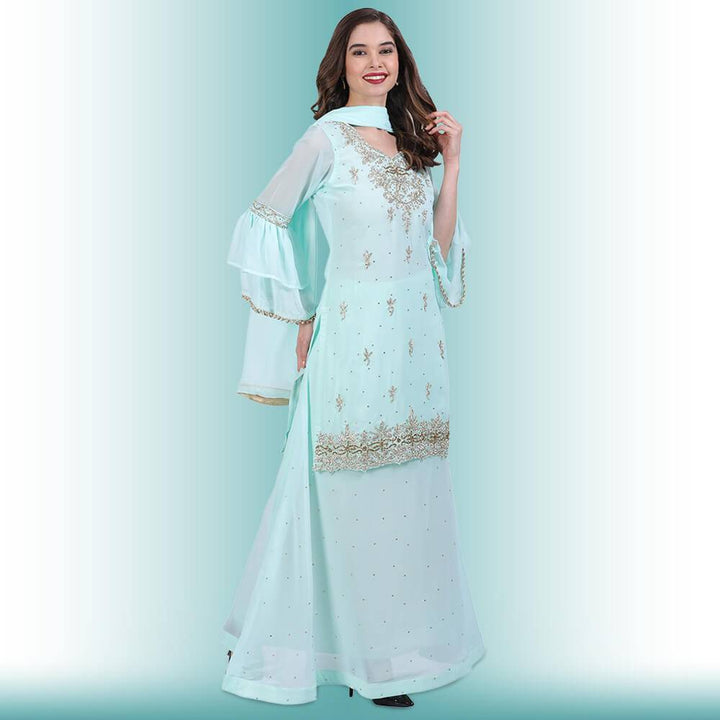 Stone Work Long Top With Lehenga
