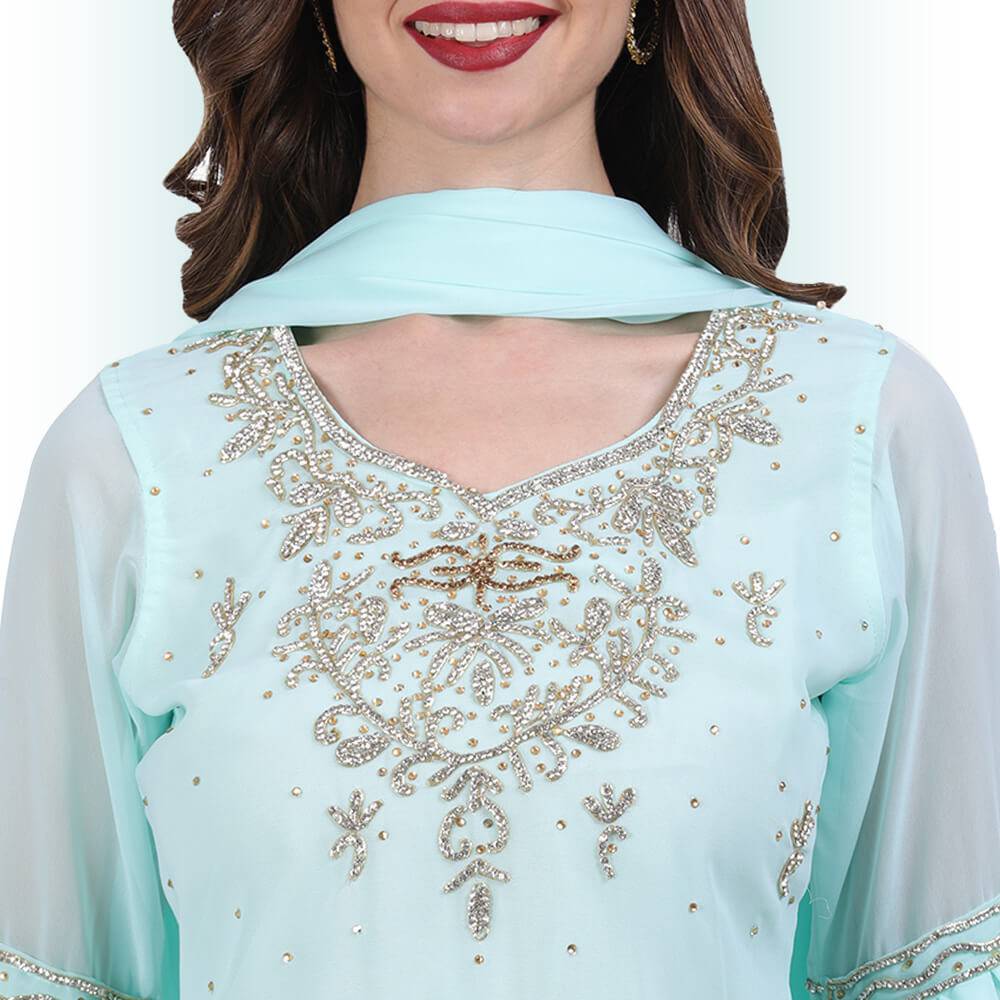 Stone Work Long Top With Lehenga