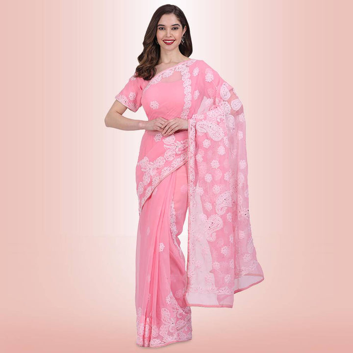 Chikankari  Work Georgette Saree