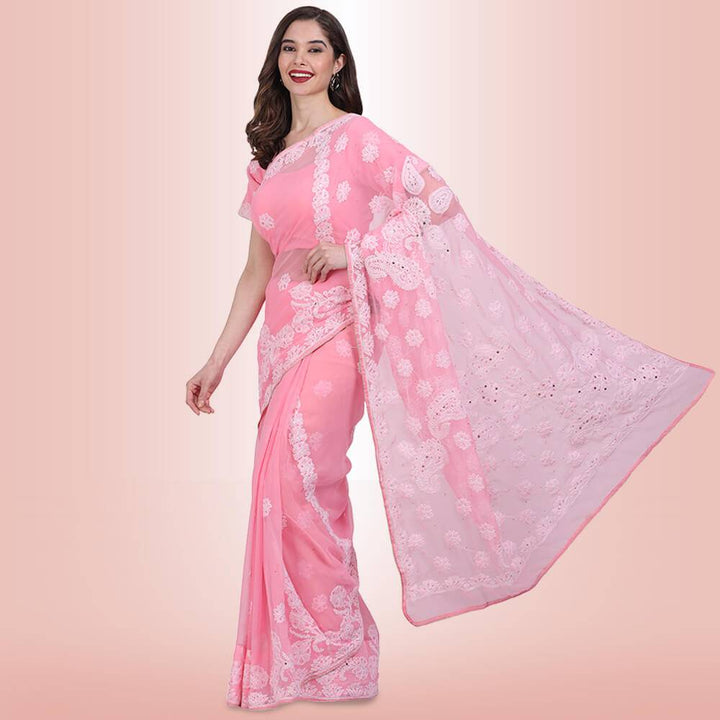 Chikankari  Work Georgette Saree