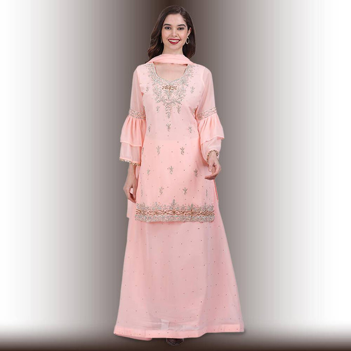 Stone Work Long Top With Lehenga