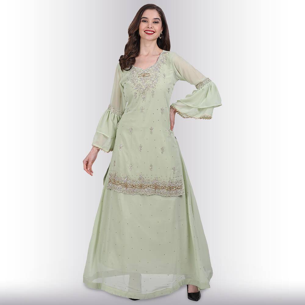 Stone Work Long Top With Lehenga