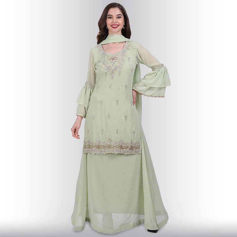 Stone Work Long Top With Lehenga