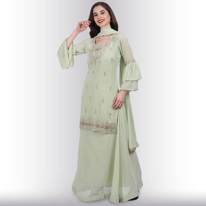 Stone Work Long Top With Lehenga