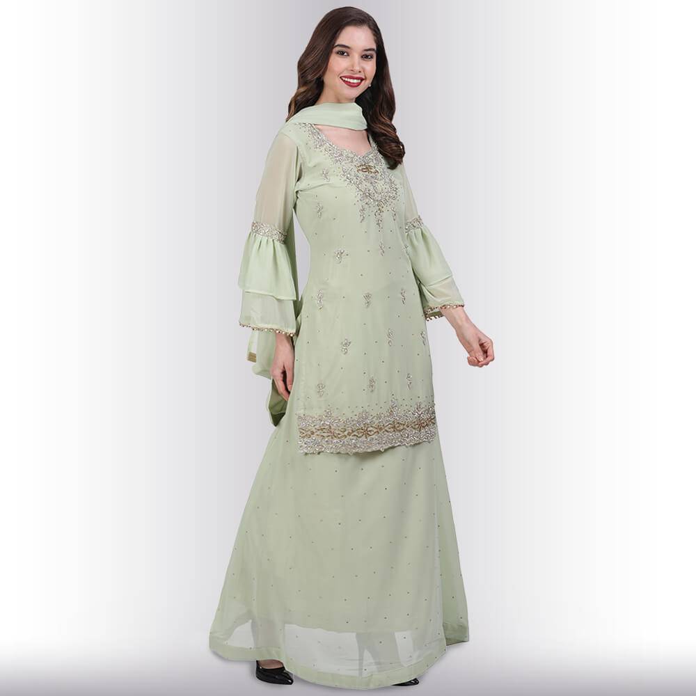 Stone Work Long Top With Lehenga