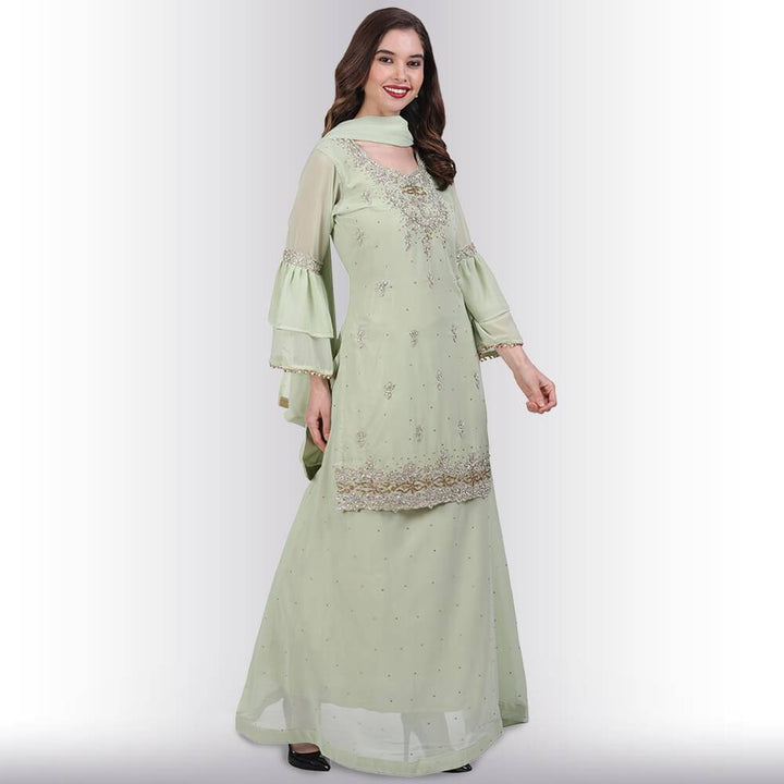 Stone Work Long Top With Lehenga