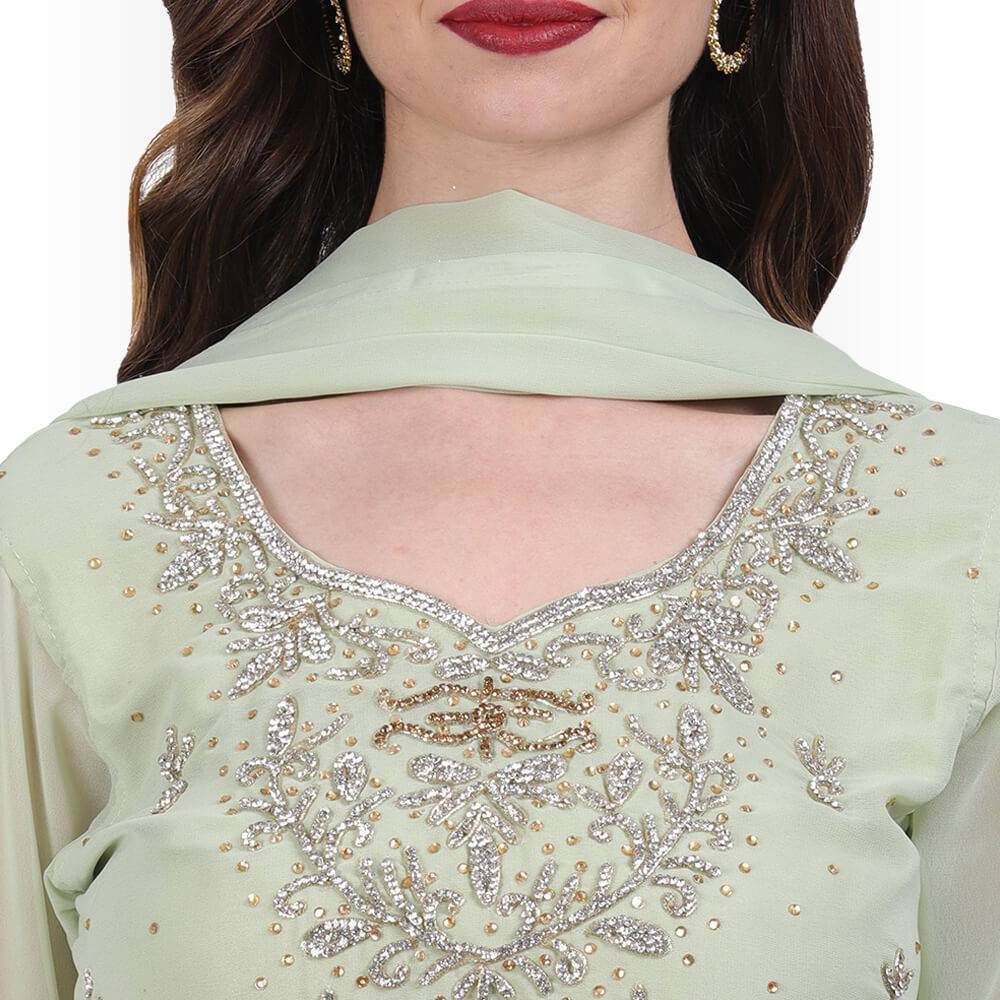 Stone Work Long Top With Lehenga