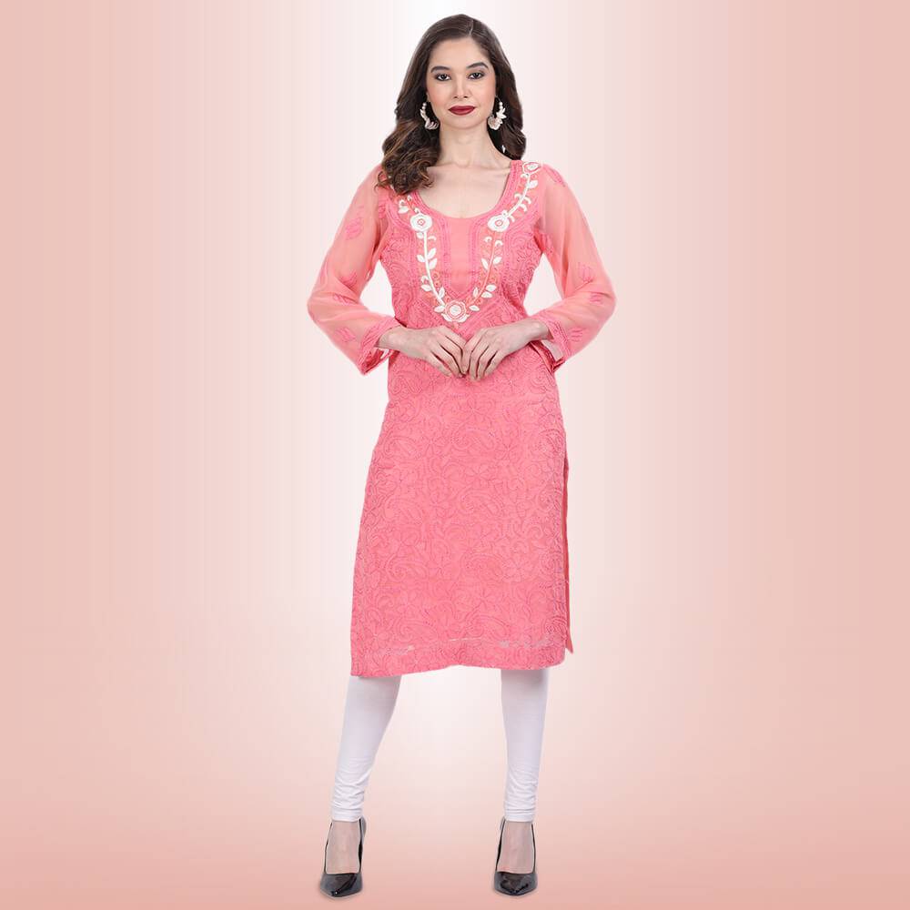chikankari and mirror work kurti