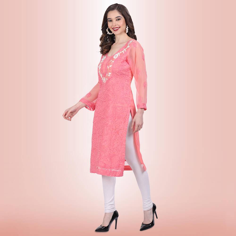 chikankari and mirror work kurti1