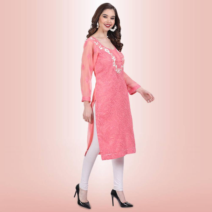 chikankari and mirror work kurti2
