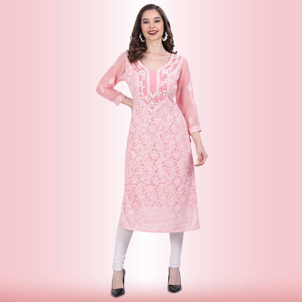 chikankari and mirror work kurti5