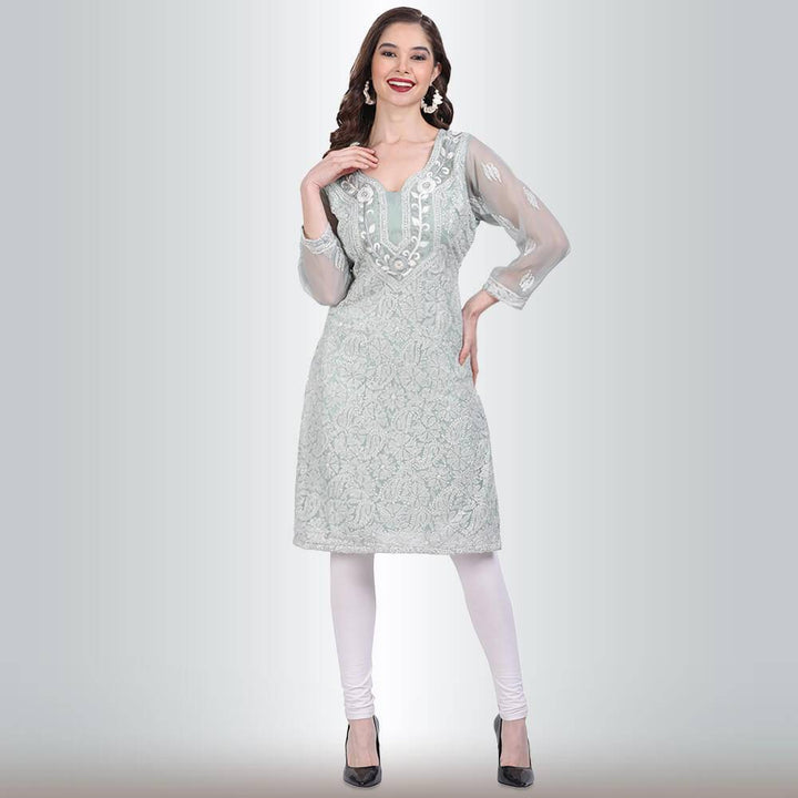 chikankari and mirror work kurti8