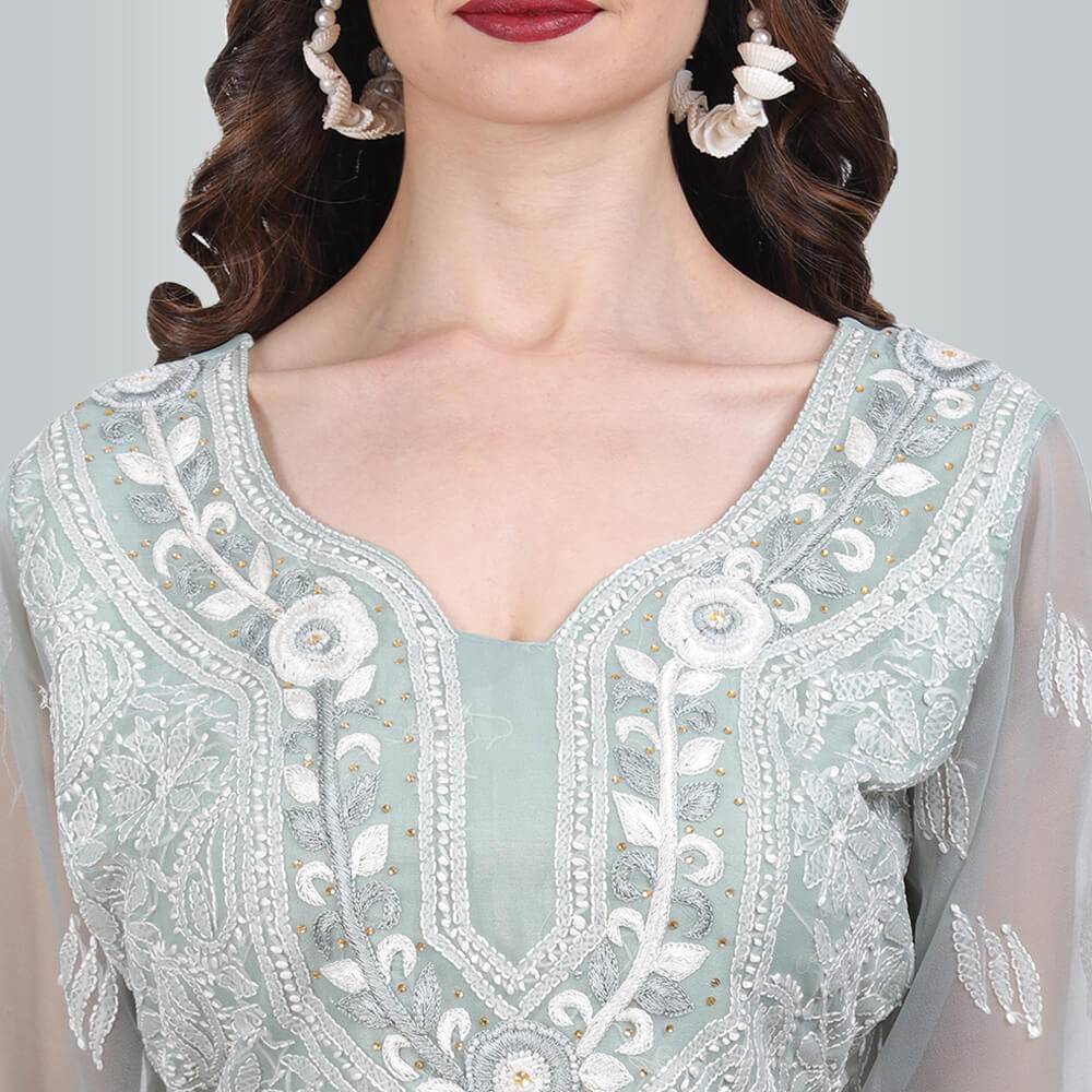 chikankari and mirror work kurti12