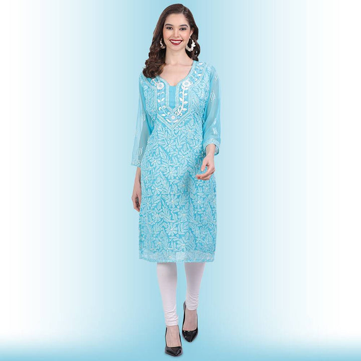 chikankari and mirror work kurti13