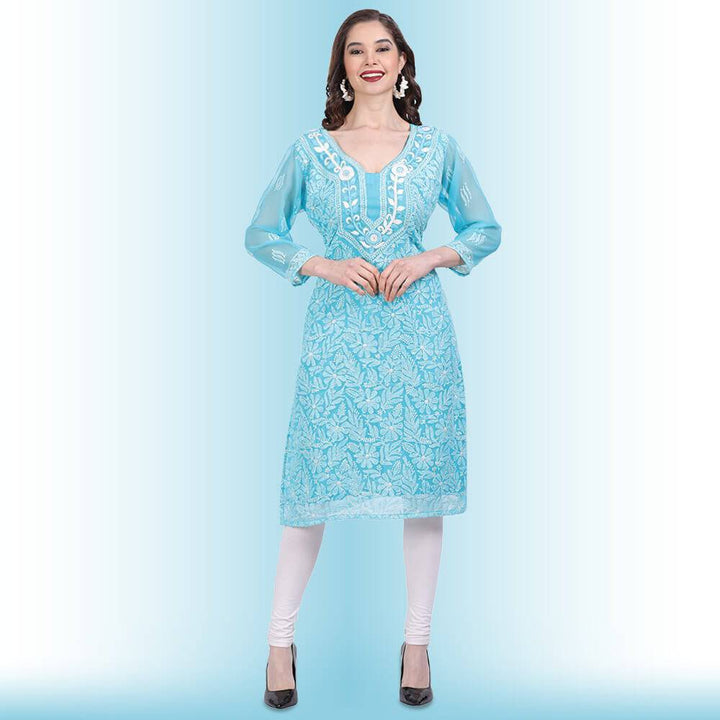 chikankari and mirror work kurti15