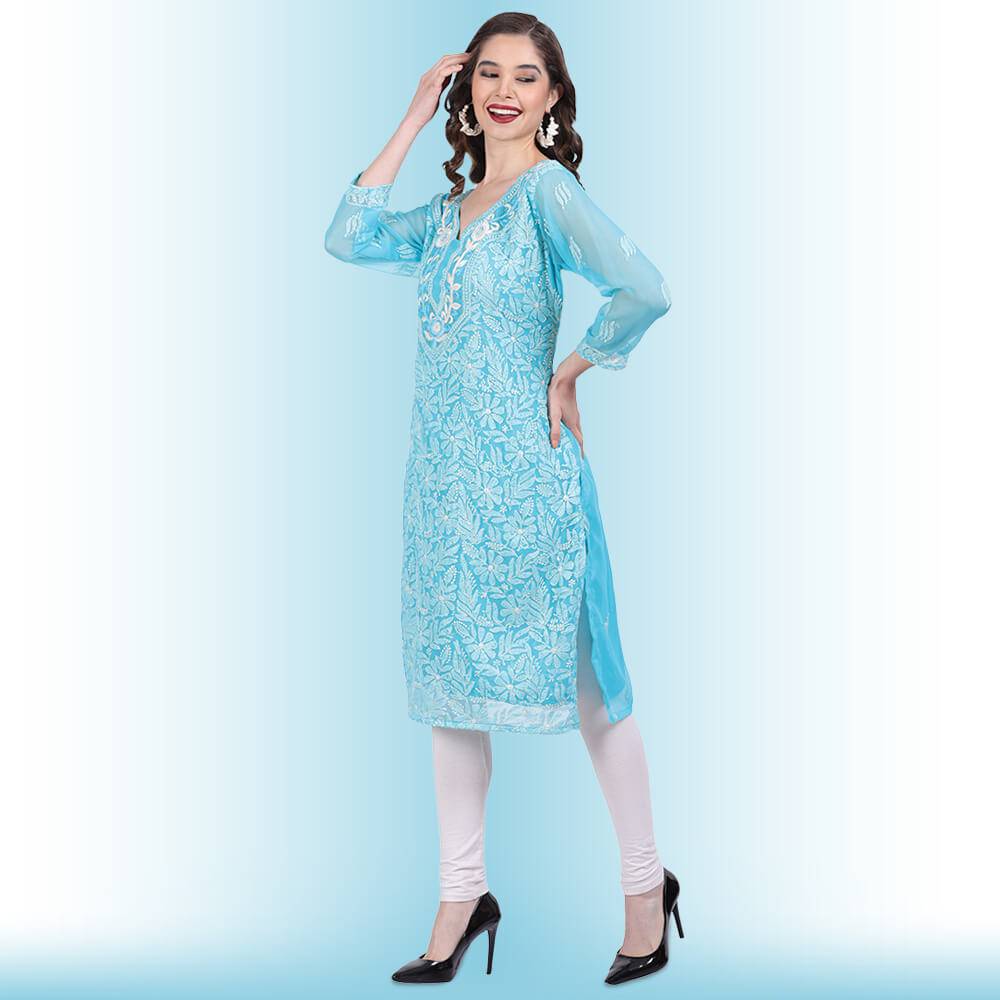 chikankari and mirror work kurti16