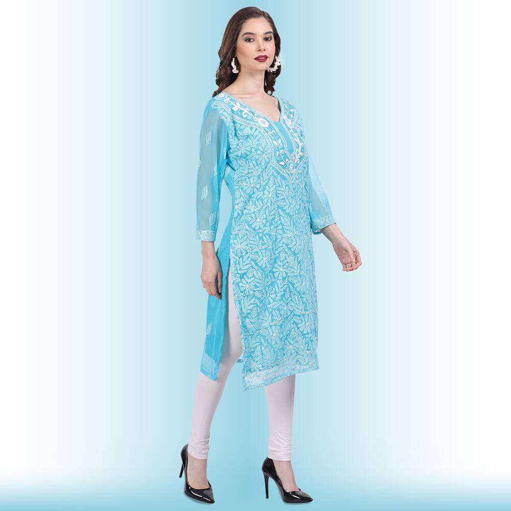 chikankari and mirror work kurti187