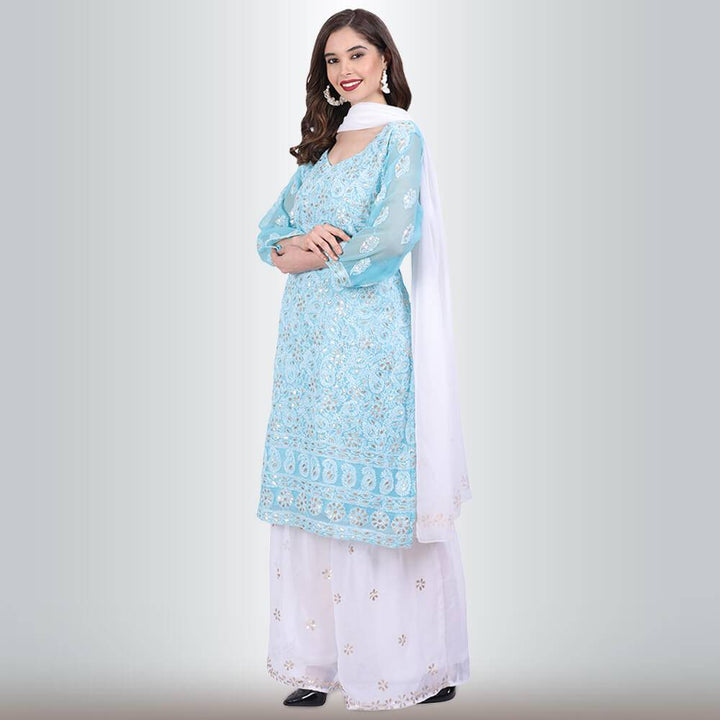 Chikankari And Gota Patti Palazzo Suit