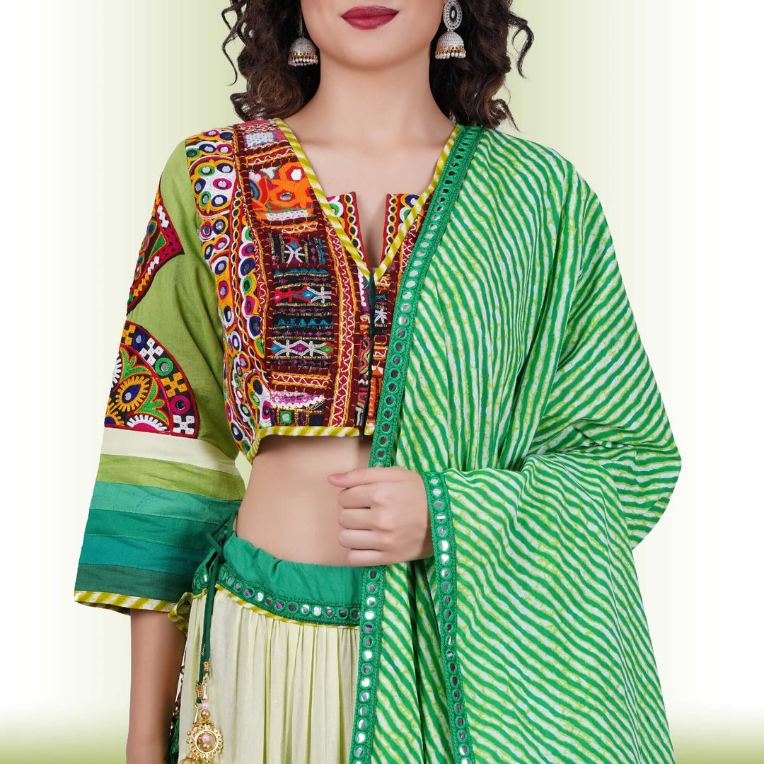 Full Flair Authentic Chania Choli - Green - Chiro's By Jigyasa