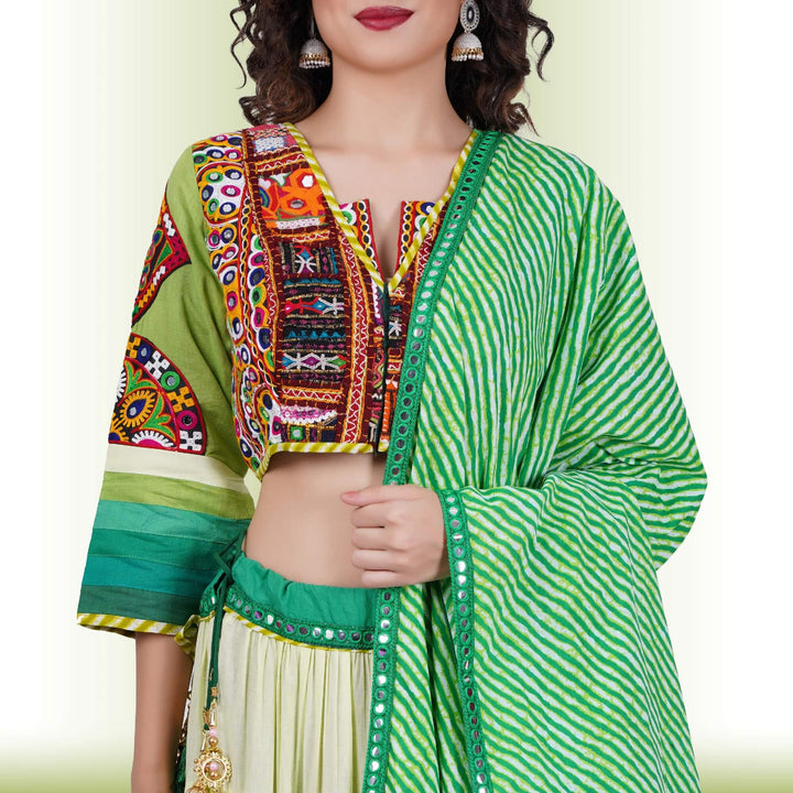 Full Flair Authentic Chania Choli - Green - Chiro's By Jigyasa