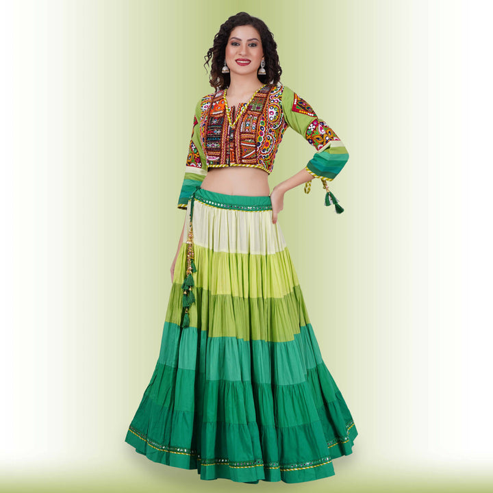 Full Flair Authentic Chania Choli - Green - Chiro's By Jigyasa