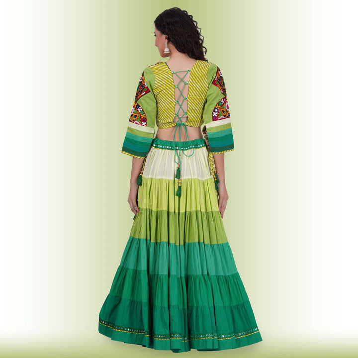 Full Flair Authentic Chania Choli - Green - Chiro's By Jigyasa