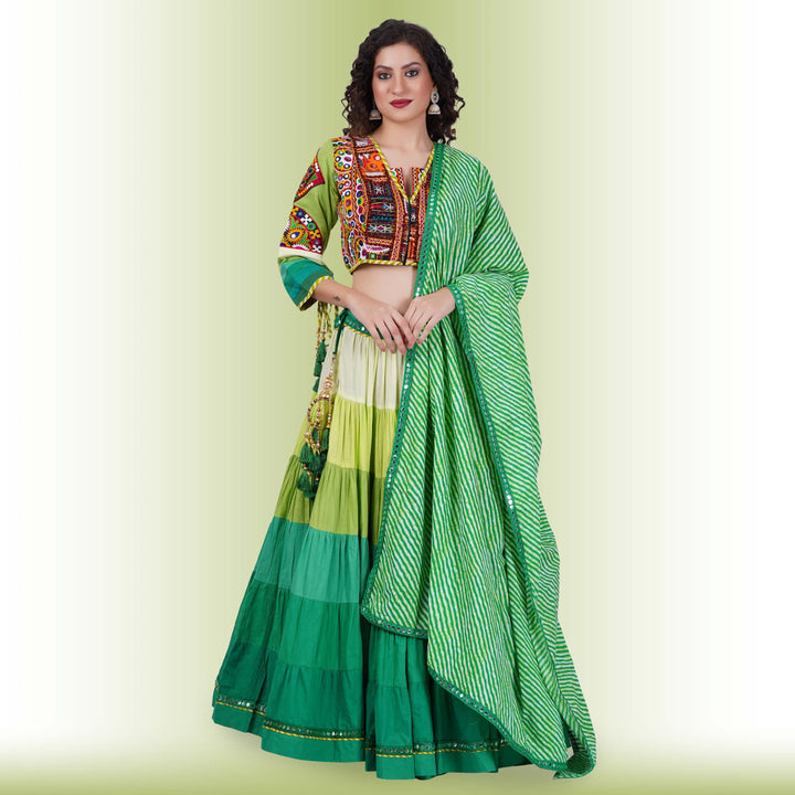 Full Flair Authentic Chania Choli - Green - Chiro's By Jigyasa