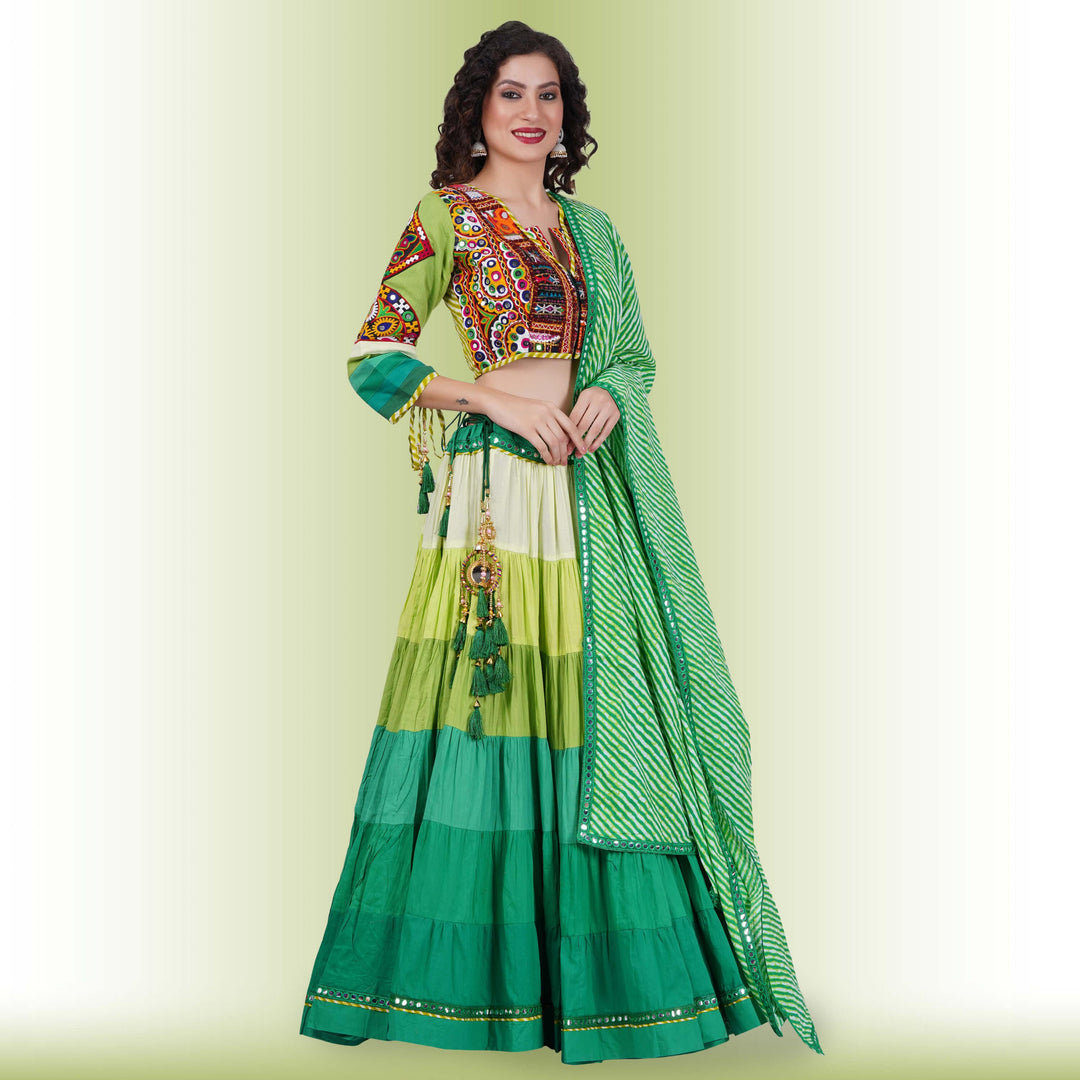 Full Flair Authentic Chania Choli - Green - Chiro's By Jigyasa